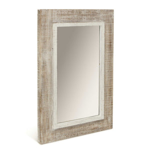 Homeroots Rectangular Rustic White Wash Finish Wall Mirror  Wood 379850