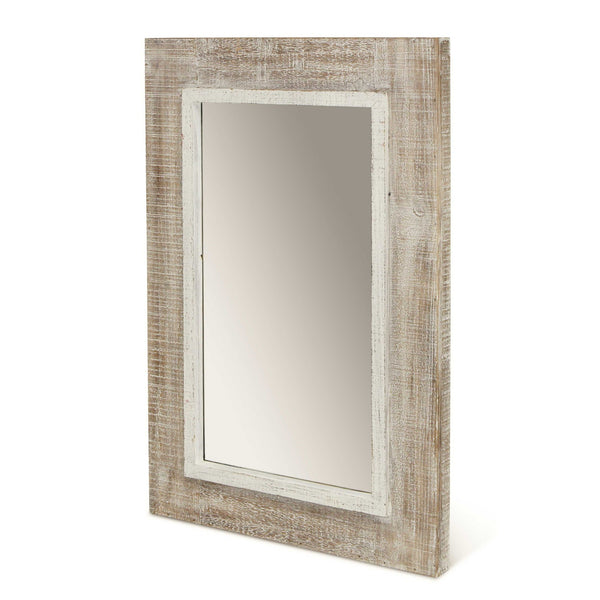 Homeroots Rectangular Rustic White Wash Finish Wall Mirror  Wood 379850