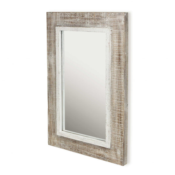 Homeroots Rectangular Rustic White Wash Finish Wall Mirror  Wood 379850