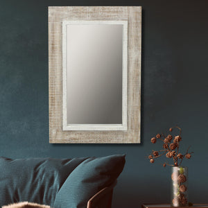Homeroots Rectangular Rustic White Wash Finish Wall Mirror  Wood 379850