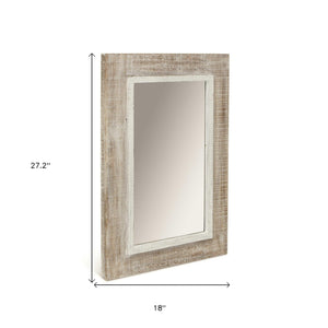 Homeroots Rectangular Rustic White Wash Finish Wall Mirror  Wood 379850