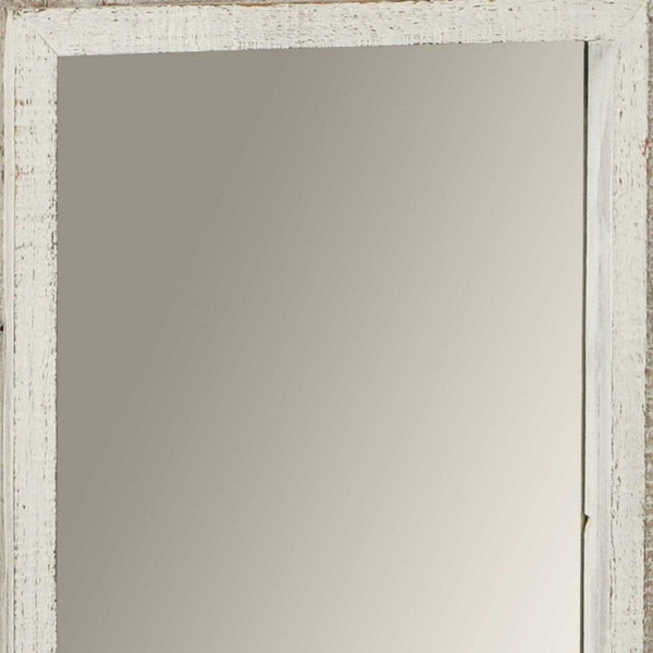Homeroots Rectangular Rustic White Wash Finish Wall Mirror  Wood 379850