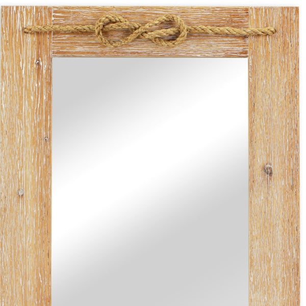 HomeRoots 31" Rustic Nautical Framed Wall Mirror – Coastal Charm with Woven Rope Accents for Any Room Decor 379856