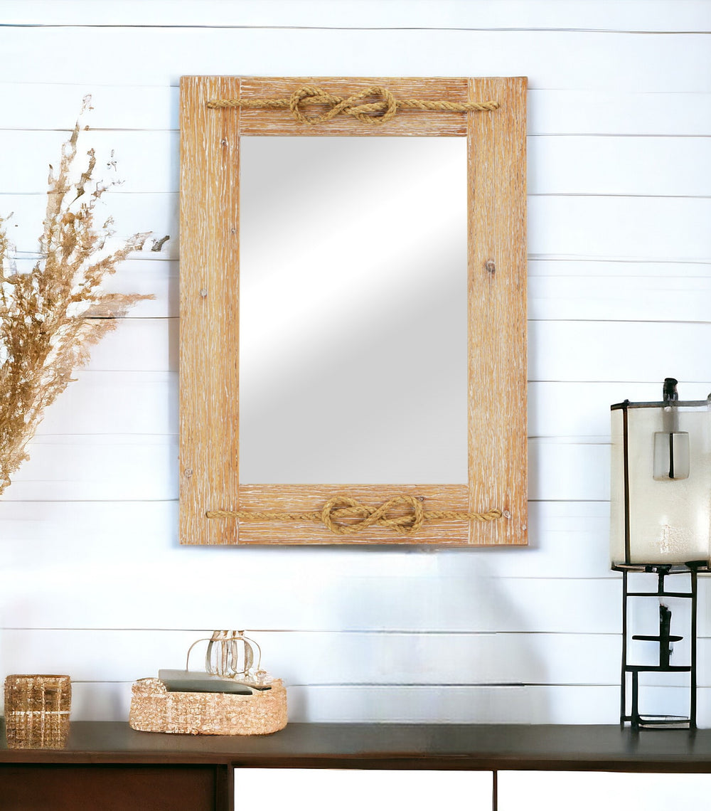 Homeroots 31" Rustic Brown Nautical Accent Framed Wall Mirror  Wood 379856