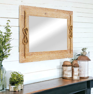 Homeroots 31" Rustic Brown Nautical Accent Framed Wall Mirror  Wood 379856