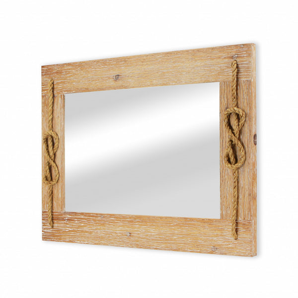 Homeroots 31" Rustic Brown Nautical Accent Framed Wall Mirror  Wood 379856