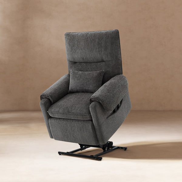 English Elm Jennifer Taylor Home - Glenn Power Lift Assist Recliner - Steel Gray Chenille, Lumbar Pillow, Side Pocket, Quiet Motor B2719P328584