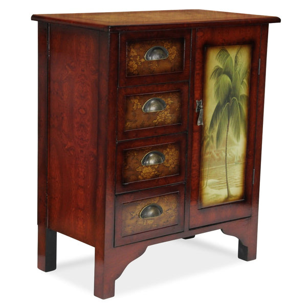 HomeRoots Golden Palm Tree Accent Cabinet – Handcrafted Tropical Storage with Vintage Finish for Any Room 379861
