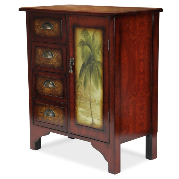 HomeRoots Golden Palm Tree Accent Cabinet – Handcrafted Tropical Storage with Vintage Finish for Any Room 379861