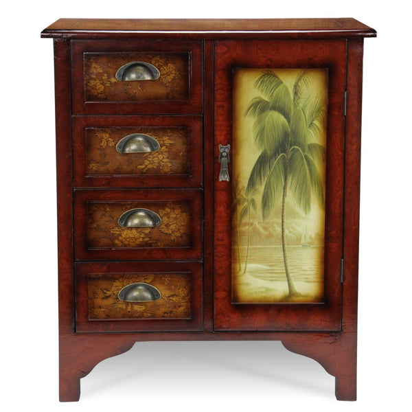 HomeRoots Golden Palm Tree Accent Cabinet – Handcrafted Tropical Storage with Vintage Finish for Any Room 379861