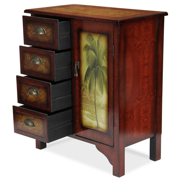 HomeRoots Golden Palm Tree Accent Cabinet – Handcrafted Tropical Storage with Vintage Finish for Any Room 379861