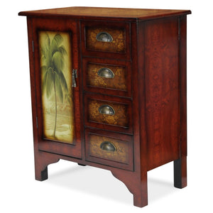 HomeRoots Golden Palm Tree Accent Cabinet – Handcrafted Tropical Storage with Vintage Finish for Any Room 379861