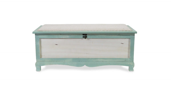 Homeroots Rectangular Green Wooden With Seat Cushion And Inside Storage Bench  Solid Wood 379862