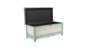 Homeroots Rectangular Green Wooden With Seat Cushion And Inside Storage Bench  Solid Wood 379862