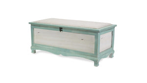 Homeroots Rectangular Green Wooden With Seat Cushion And Inside Storage Bench  Solid Wood 379862