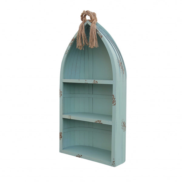 Homeroots Distressed Blue Canoe Hanging Shelf  Metal 379868