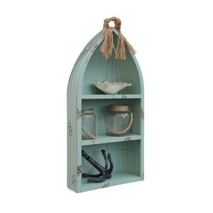 Homeroots Distressed Blue Canoe Hanging Shelf  Metal 379868
