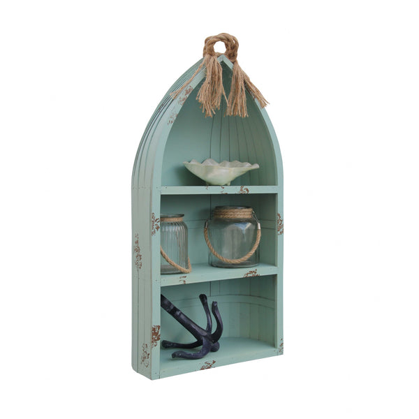 Homeroots Distressed Blue Canoe Hanging Shelf  Metal 379868