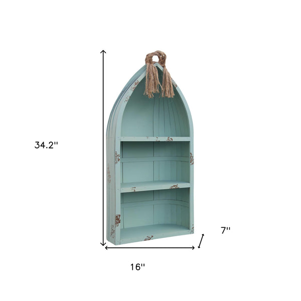 Homeroots Distressed Blue Canoe Hanging Shelf  Metal 379868