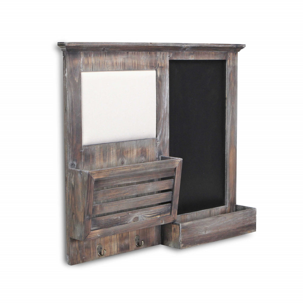 Homeroots Gray Wooden Wall Chalkboard With Side Storage Basket  Solid Wood 379874
