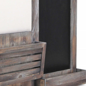 Homeroots Gray Wooden Wall Chalkboard With Side Storage Basket  Solid Wood 379874