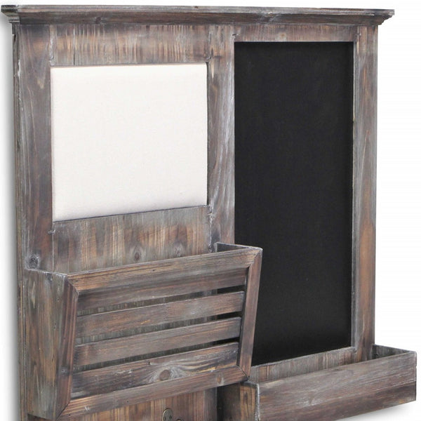 Homeroots Gray Wooden Wall Chalkboard With Side Storage Basket  Solid Wood 379874