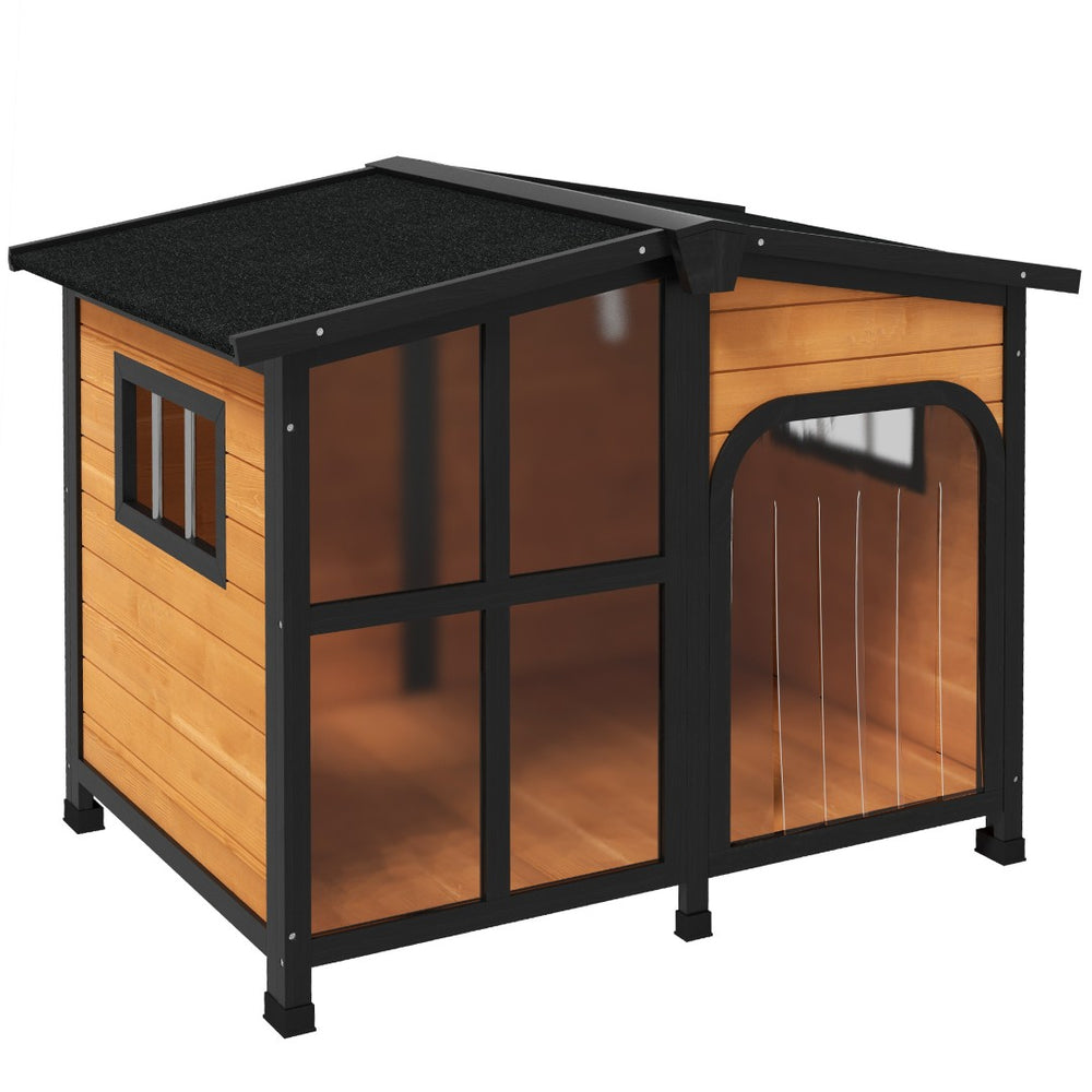 English Elm Pawhut Cabin Style Wooden Outdoor Dog House with Asphalt Roof and Openable Top W2225P249729