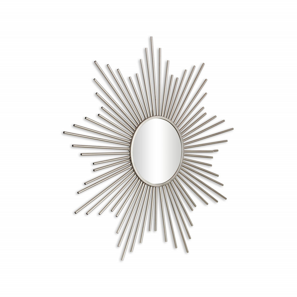 Homeroots Striking Silver Metal Sunburst Design Wall Mirror  Metal 379877