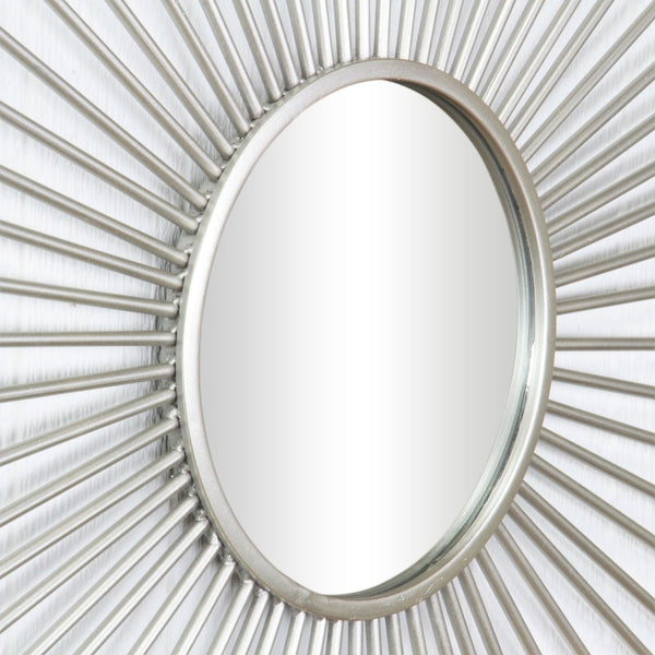 HomeRoots Striking Silver Sunburst Wall Mirror – Handcrafted, Contemporary Design for Bold Home Décor Accent 379877