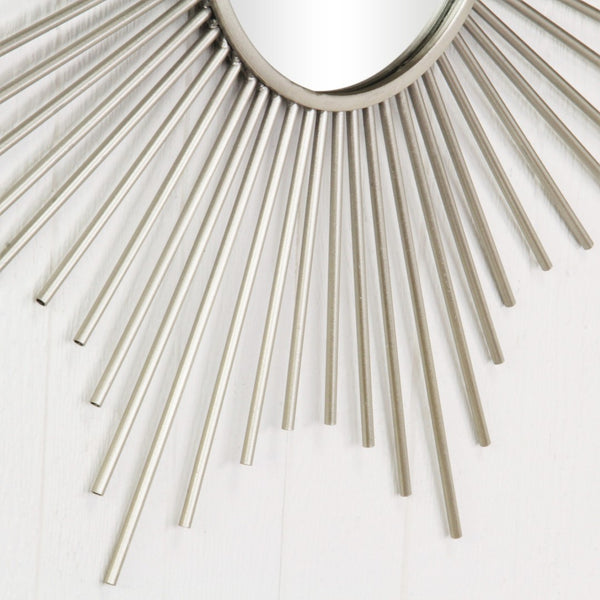 HomeRoots Striking Silver Sunburst Wall Mirror – Handcrafted, Contemporary Design for Bold Home Décor Accent 379877