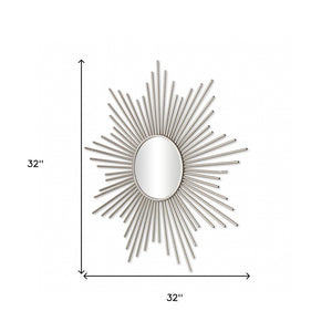 HomeRoots Striking Silver Sunburst Wall Mirror – Handcrafted, Contemporary Design for Bold Home Décor Accent 379877