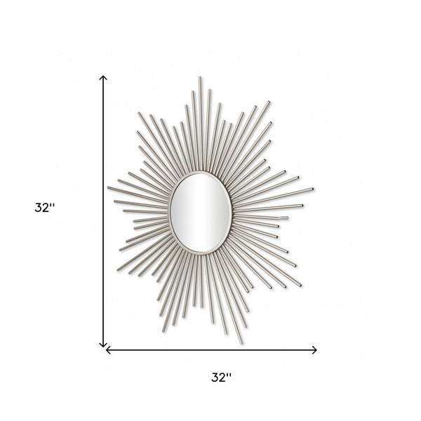 HomeRoots Striking Silver Sunburst Wall Mirror – Handcrafted, Contemporary Design for Bold Home Décor Accent 379877