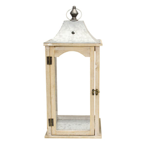 Homeroots Set Of 2 Brown Wood Finished Frame Glass And Metal Top Lanterns   379878