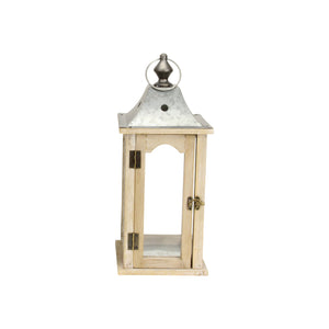 Homeroots Set Of 2 Brown Wood Finished Frame Glass And Metal Top Lanterns   379878