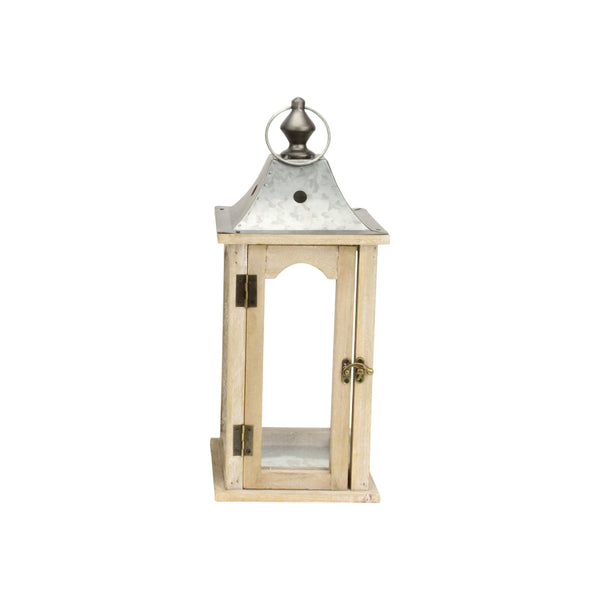 Homeroots Set Of 2 Brown Wood Finished Frame Glass And Metal Top Lanterns   379878