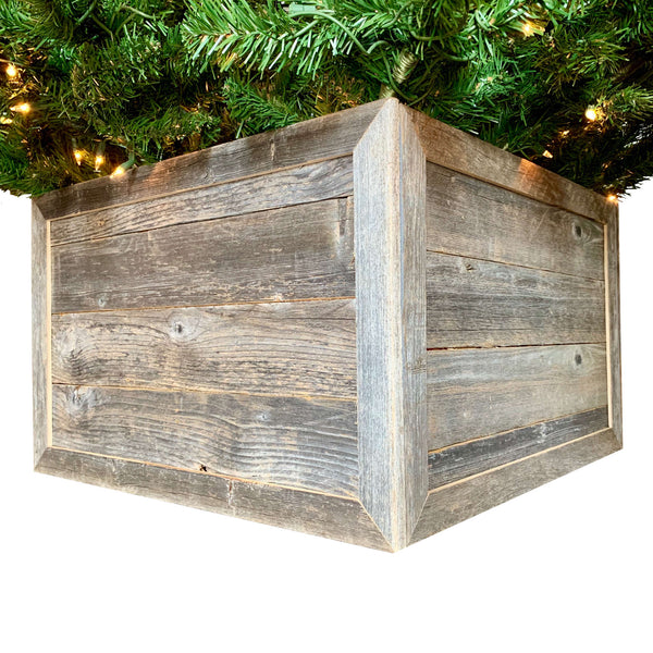 Homeroots 23" Natural Weathered Gray Plank Christmas Tree Collar  Manufactured Wood 379884