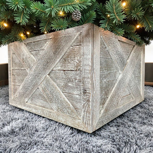 HomeRoots 23" Weathered Gray Whitewash Tree Collar – Rustic Farmhouse Decor for Christmas & Holiday Display 379886