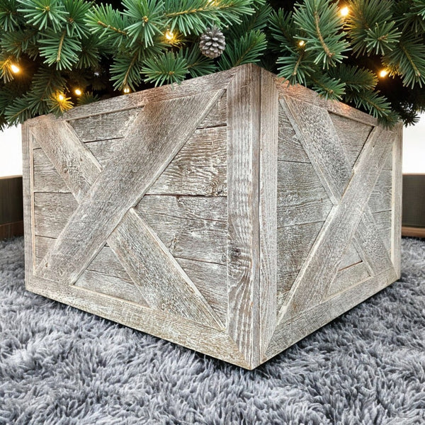 HomeRoots 23" Weathered Gray Whitewash Tree Collar – Rustic Farmhouse Decor for Christmas & Holiday Display 379886