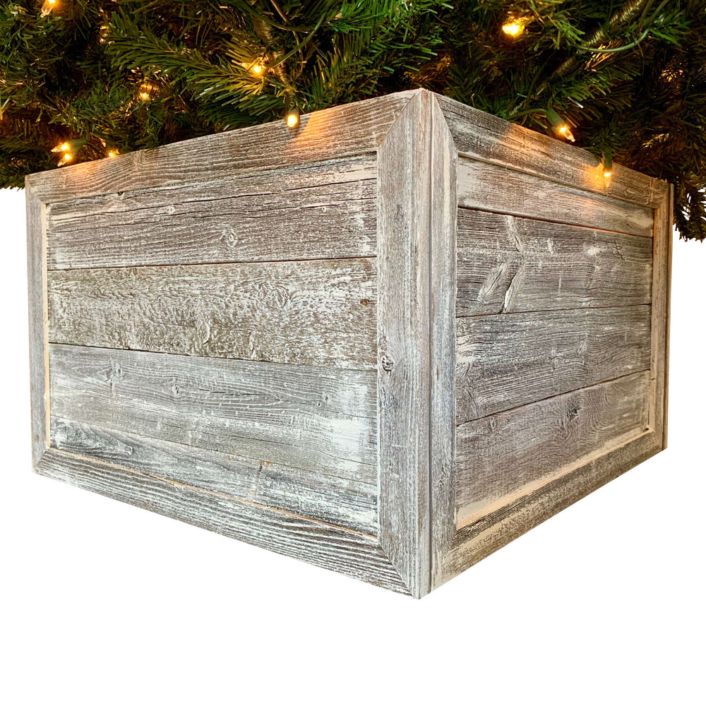 Homeroots 23" Gray White Wash Plank Christmas Tree Collar  Manufactured Wood 379887
