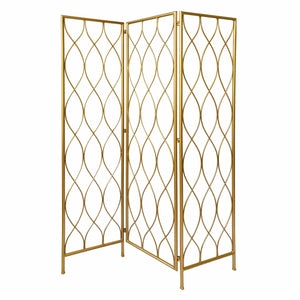 Homeroots 71" Gold Iron Folding Three Panel Screen Room Divider  Metal 379901