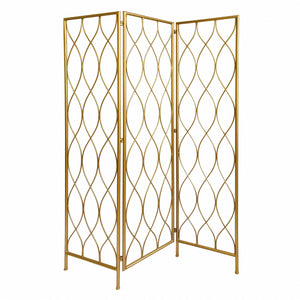 Homeroots 71" Gold Iron Folding Three Panel Screen Room Divider  Metal 379901