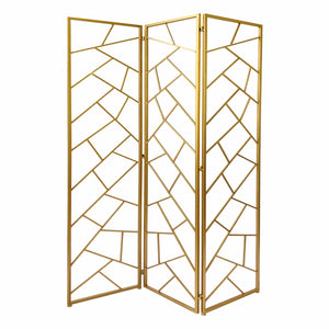 Homeroots 71" Gold Ironfolding Three Panel Screen Room Divider  Metal 379902