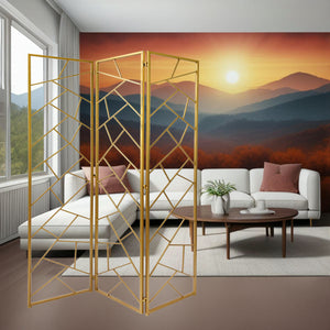 Homeroots 71" Gold Ironfolding Three Panel Screen Room Divider  Metal 379902