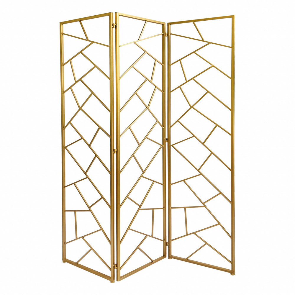Homeroots 71" Gold Ironfolding Three Panel Screen Room Divider  Metal 379902