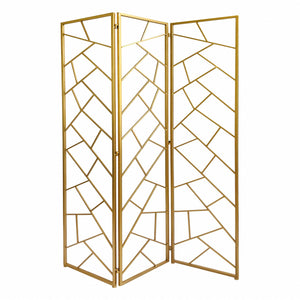 Homeroots 71" Gold Ironfolding Three Panel Screen Room Divider  Metal 379902