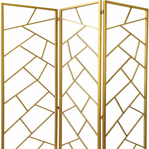 Homeroots 71" Gold Ironfolding Three Panel Screen Room Divider  Metal 379902