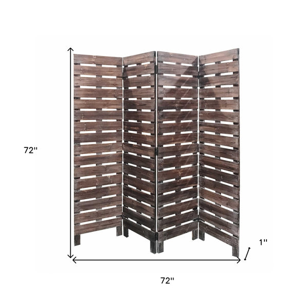 Homeroots 72" Brown Folding Four Panel Screen Room Divider  Wood 379903