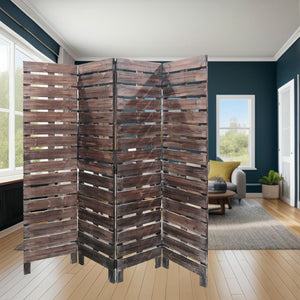 Homeroots 72" Brown Folding Four Panel Screen Room Divider  Wood 379903
