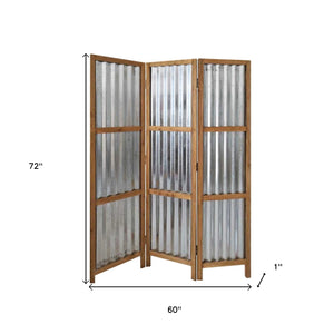 Homeroots 72" Brown Folding Three Panel Screen Room Divider  Wood 379904