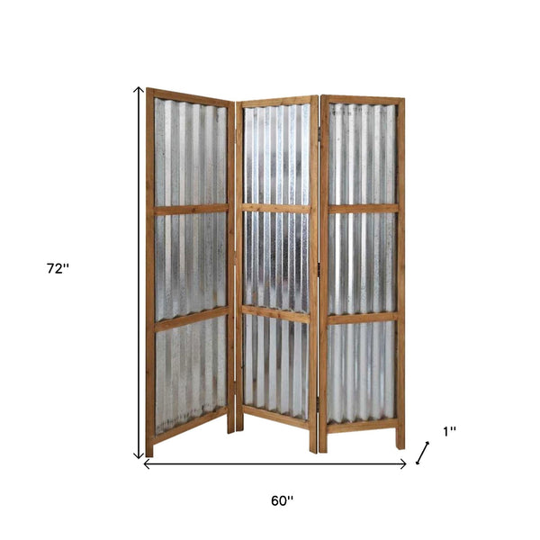 Homeroots 72" Brown Folding Three Panel Screen Room Divider  Wood 379904